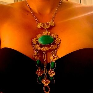 Gold and green statement necklace